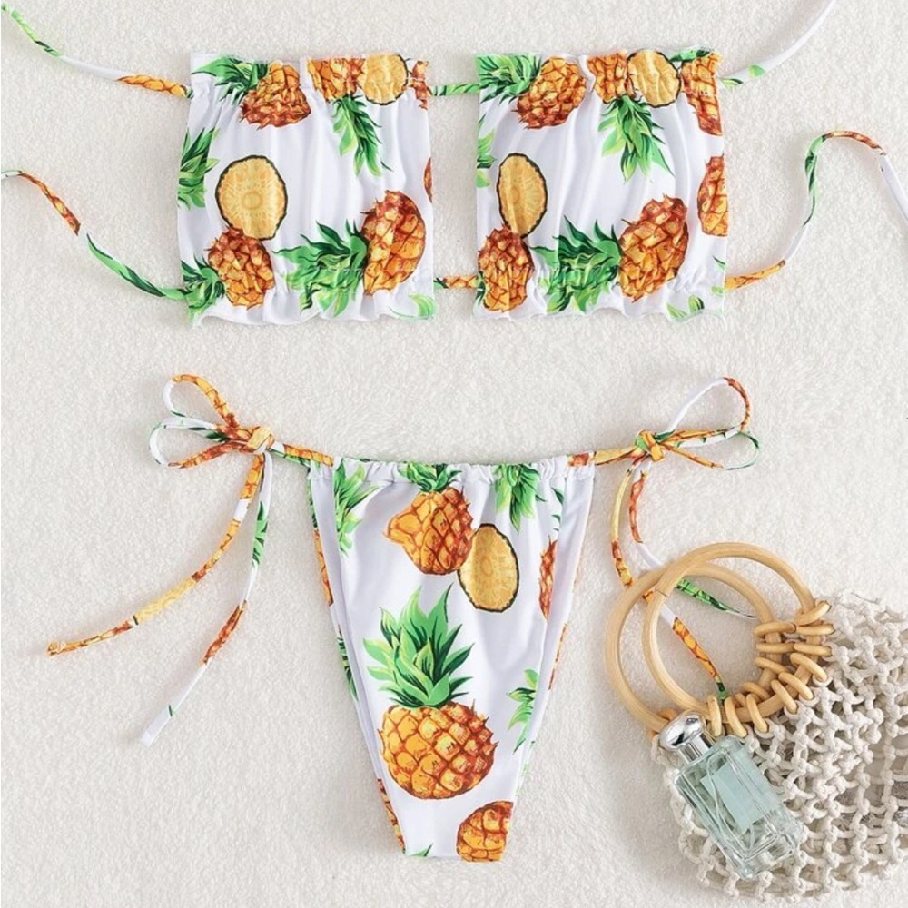 Pineapple print bandeau bikini set